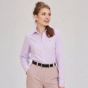 Tommy Hilfiger Pin Striped Cotton Button Down Shirt Classic Office Pink Purple